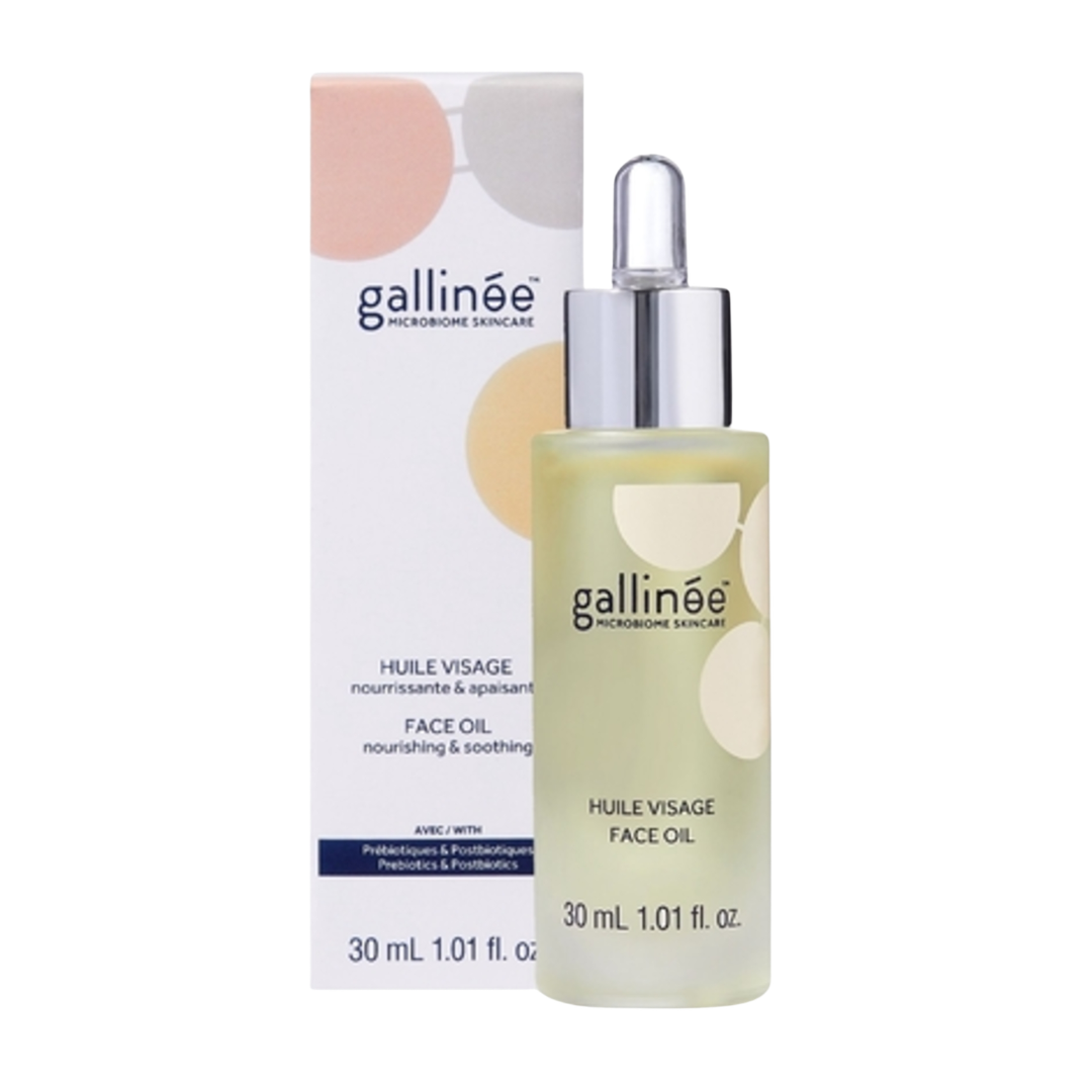 Frasco con cuentagotas de Gallinée Face Oil 30 ml, aceite facial con escualano y prebióticos