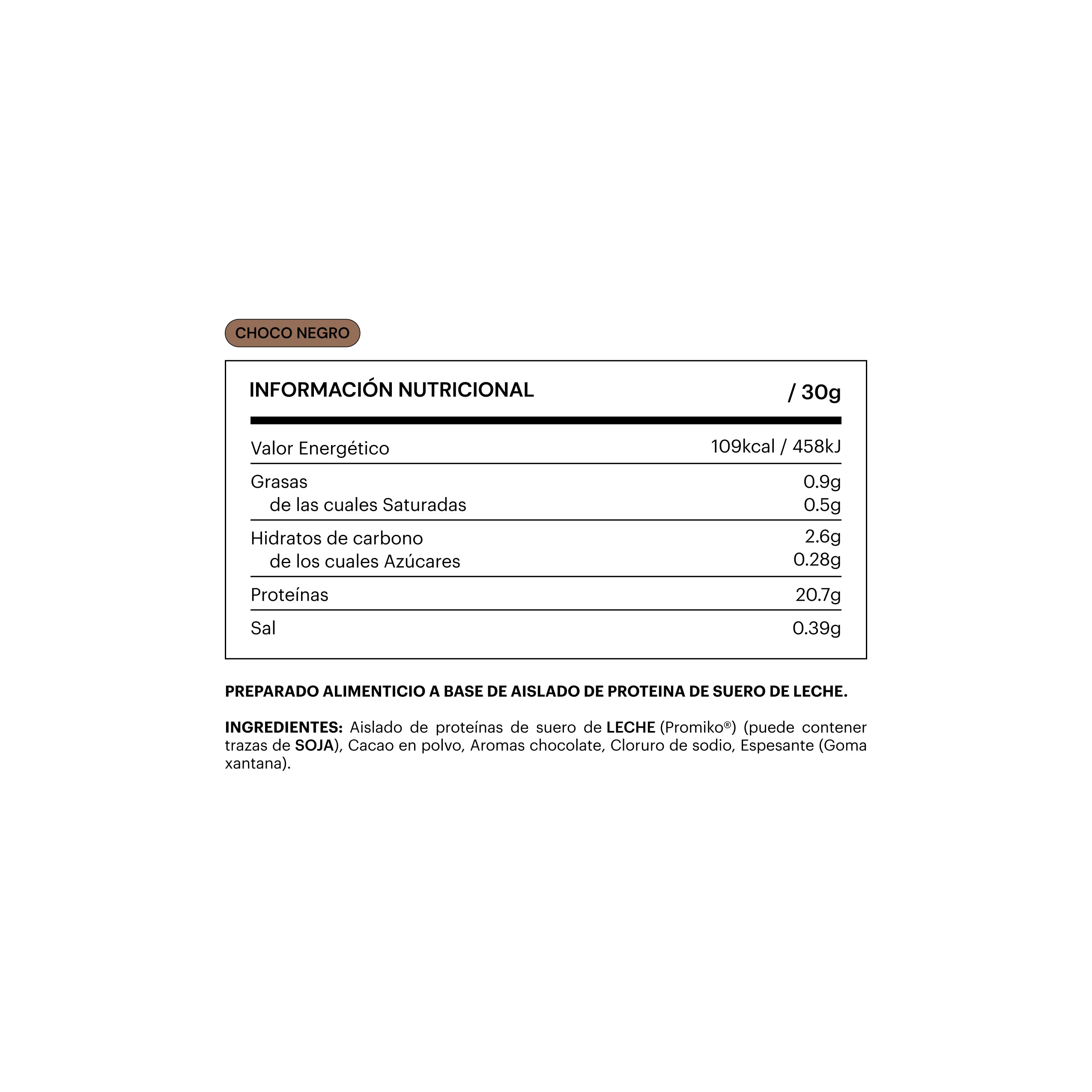 Información nutricional de Be Levels Whey Isolated Protein proteína de suero