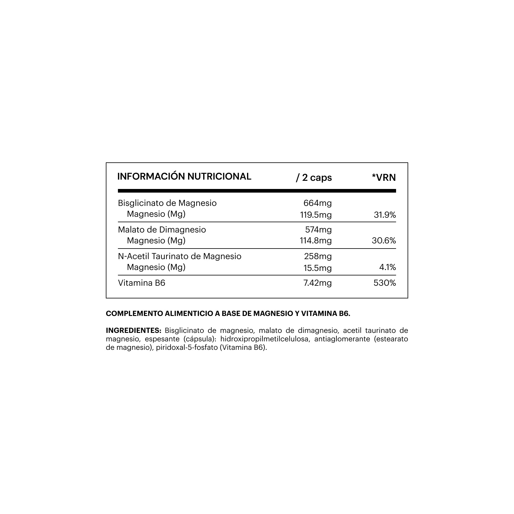 Información nutricional de Be Levels Triple Magnesium