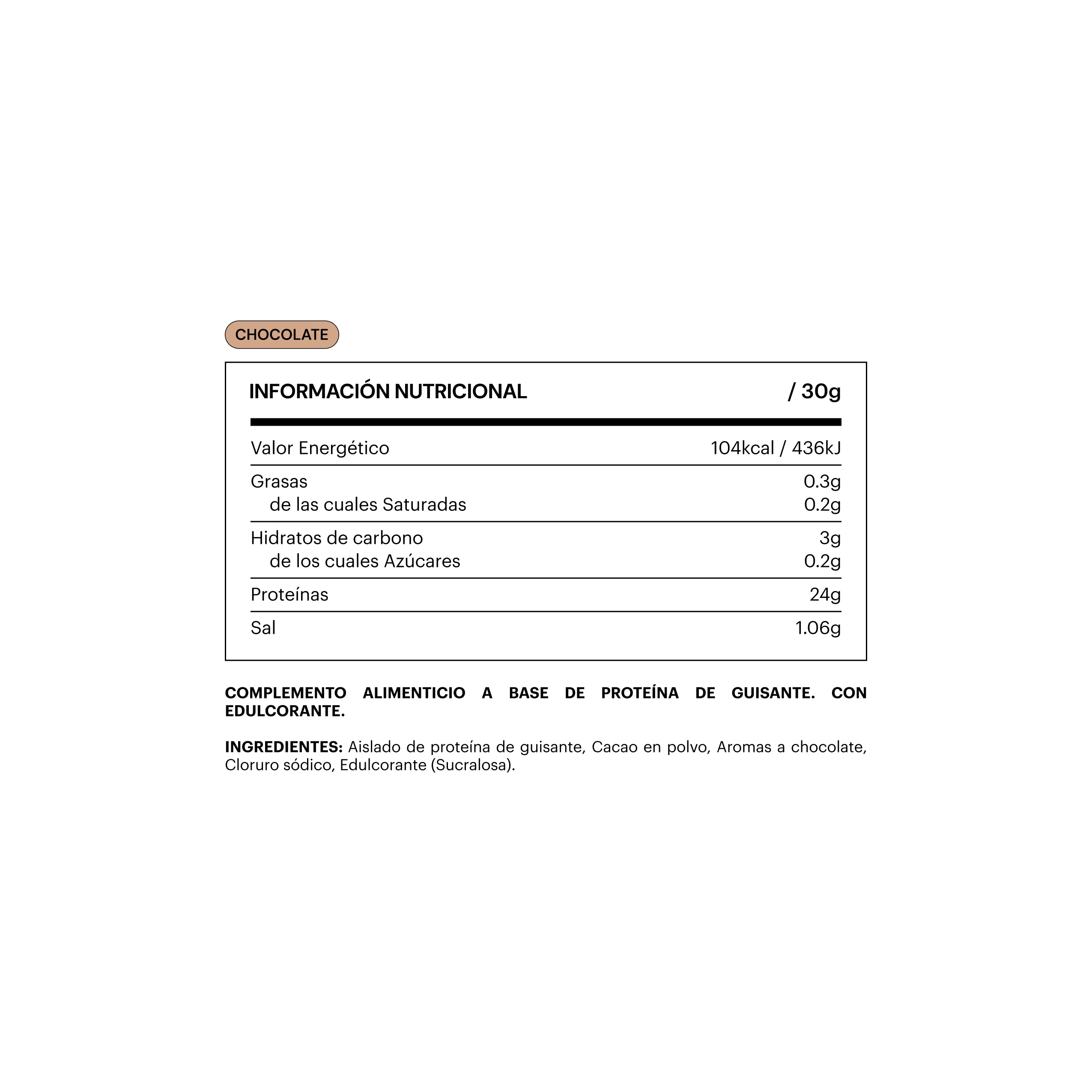 Información nutricional de Be Levels Vegan Isolated Protein proteína de guisante