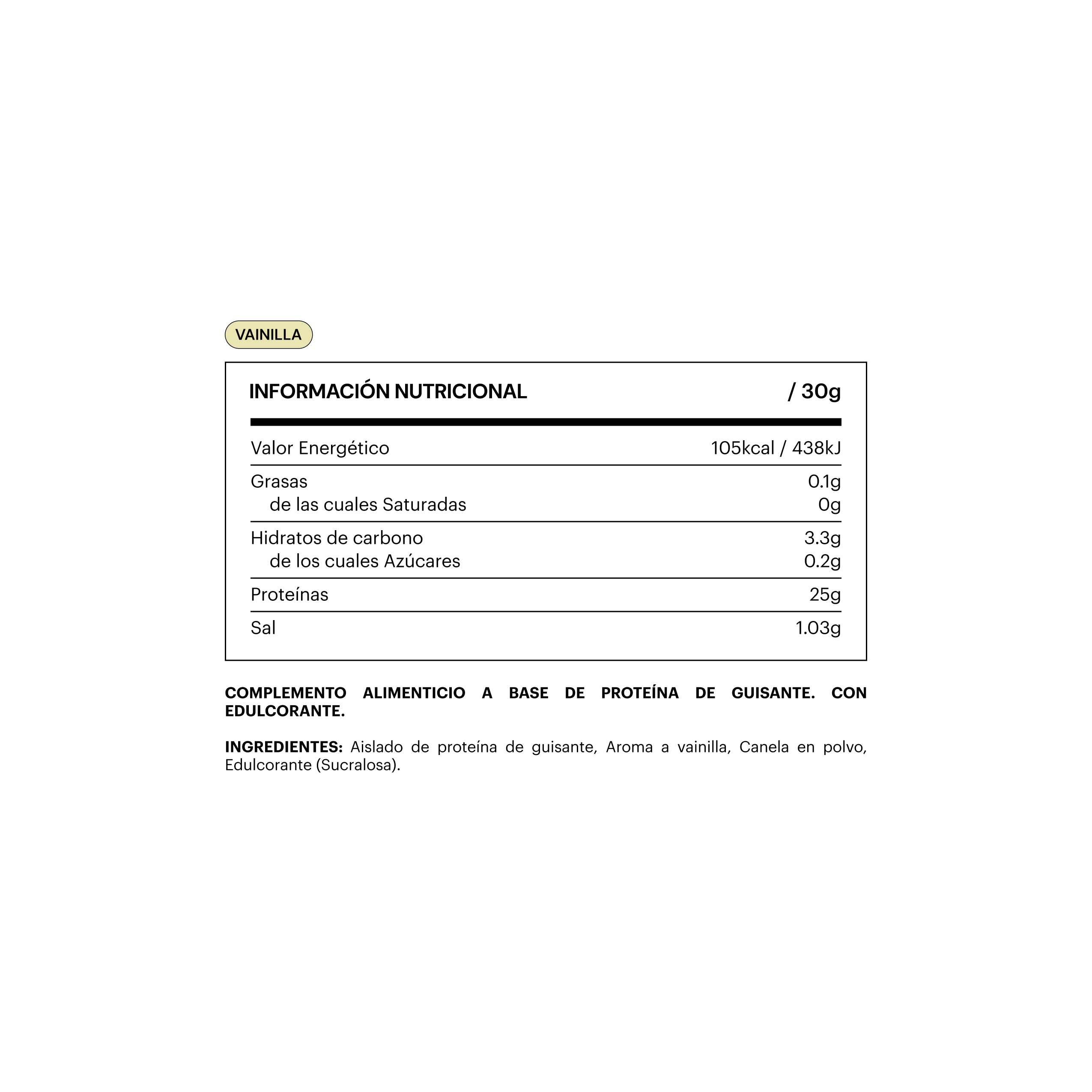 Información nutricional de Be Levels Vegan Isolated Protein proteína de guisante (2)