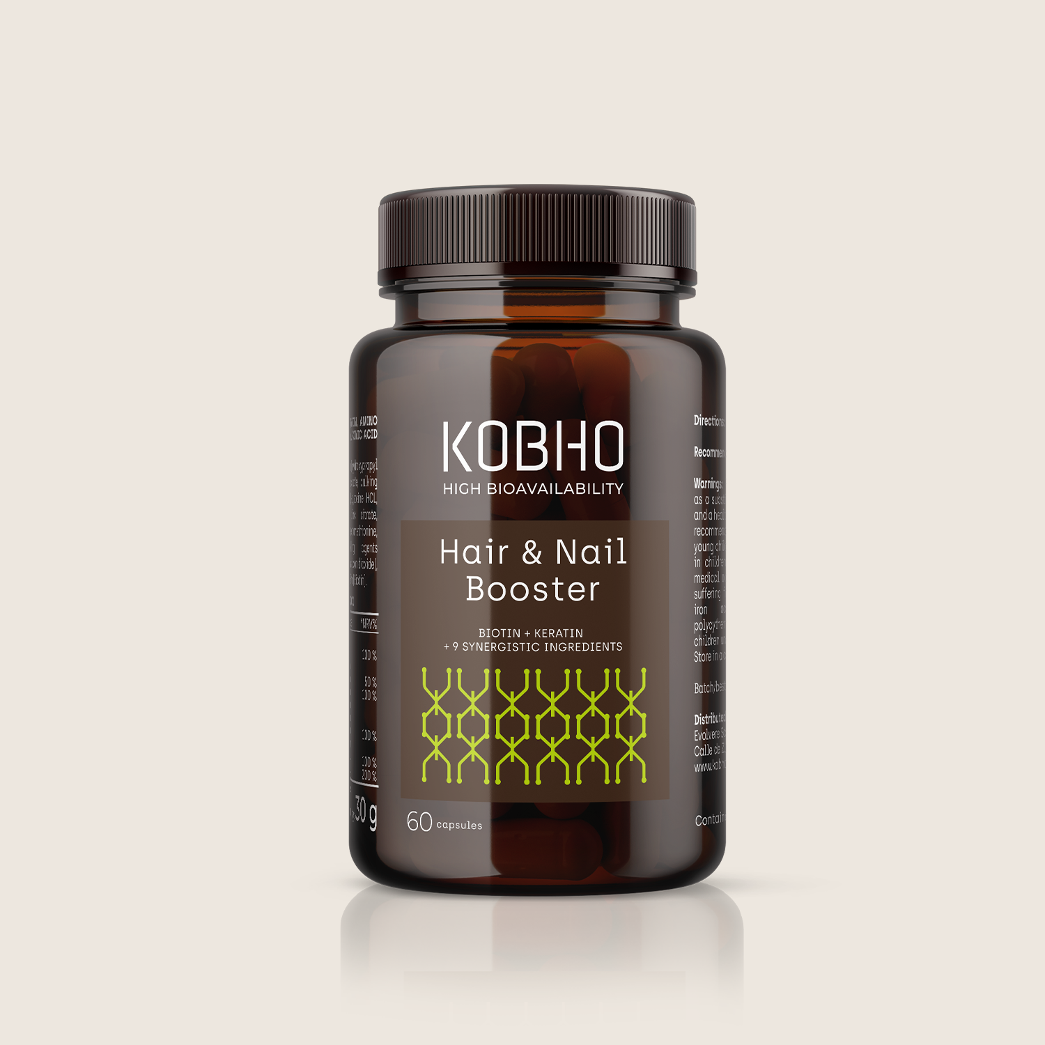 Bote de Kobho Hair & Nail Booster de 60 cápsulas