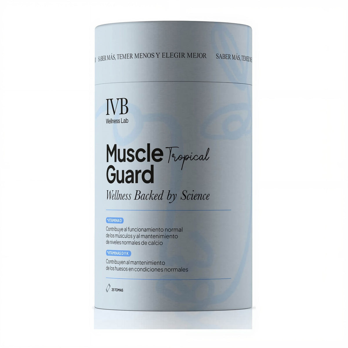 Bote de IVB Muscle Guard sabor tropical, 25 sticks de HMB con vitaminas D3 y K2
