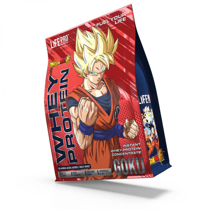 Detalle del envase de Life Pro Proteína Whey Dragon Ball Goku 1,8 kg, edición limitada