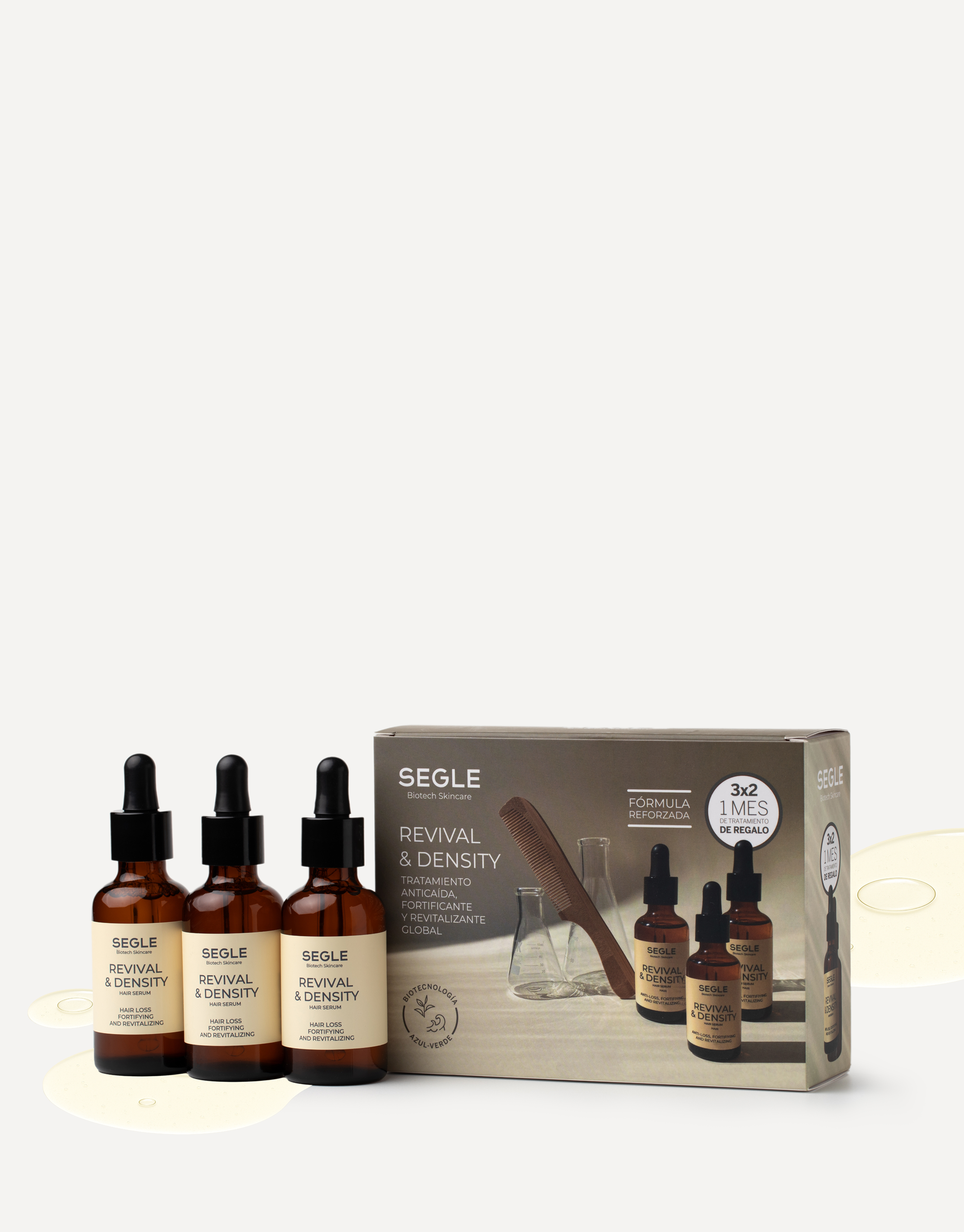 Pack de tres frascos de Segle Sérum Capilar Revival & Density de 50 ml